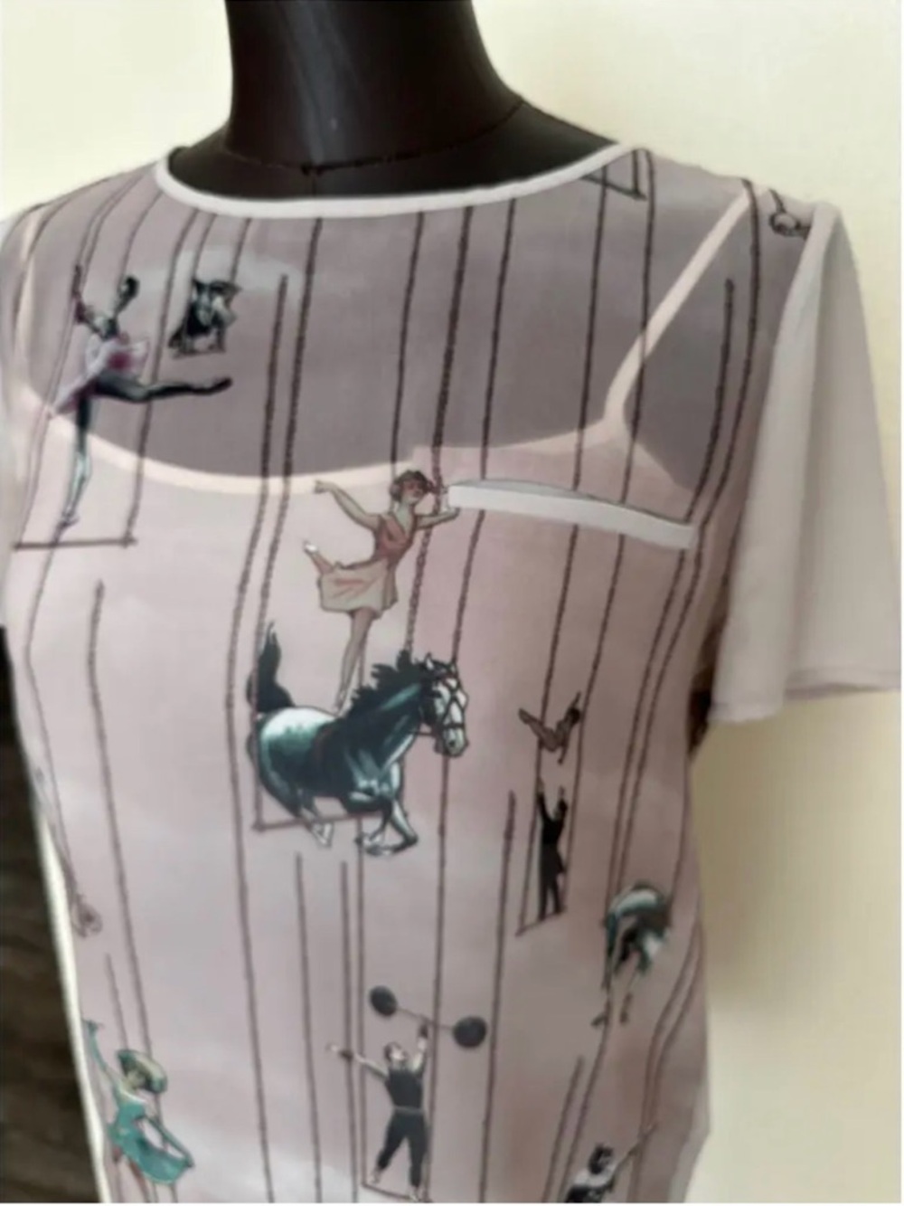 Ted Baker Cream/Tan Silk Circus Print Blouse